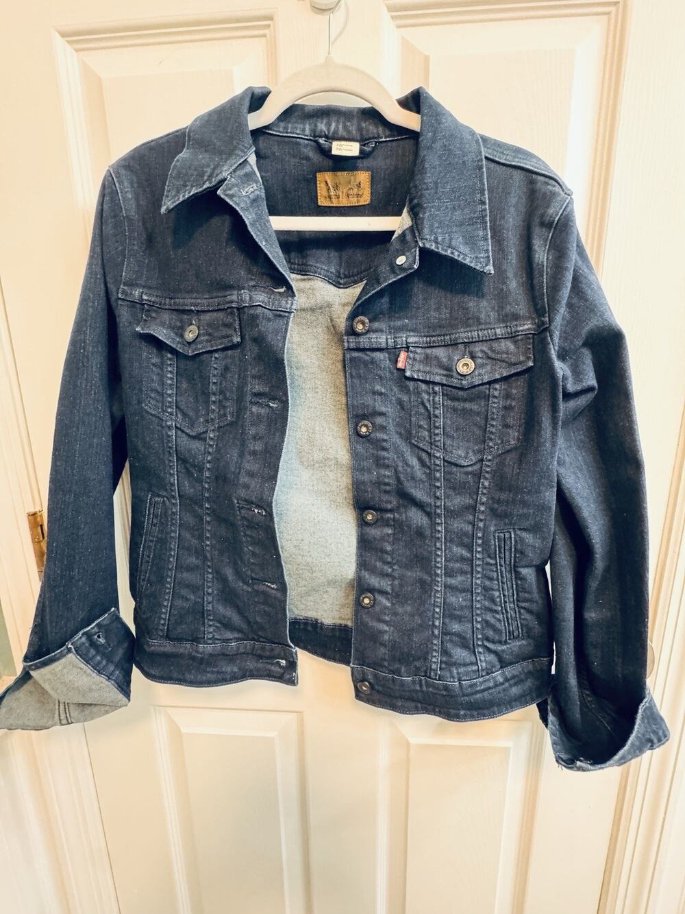 Levi’s Womens Large Fitted Slim Fit Jeans Jacket Button Cotton Blend Stretch